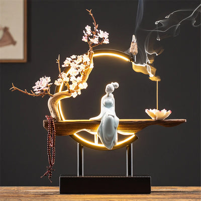 Ceramic Maid Wood Backflow Incense Burner