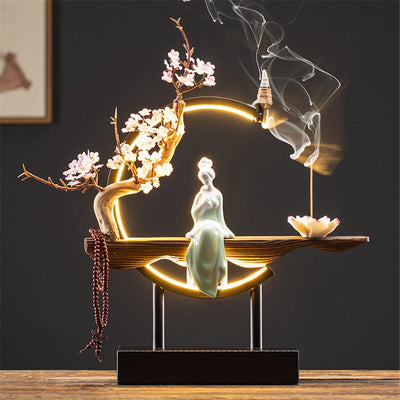 Ceramic Maid Wood Backflow Incense Burner