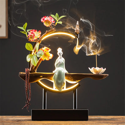 Ceramic Maid Wood Backflow Incense Burner