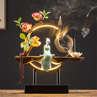 Ceramic Maid Wood Backflow Incense Burner
