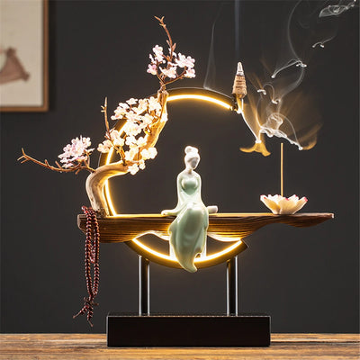 Ceramic Maid Wood Backflow Incense Burner