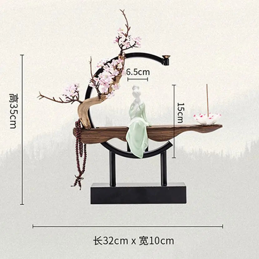 Ceramic Maid Wood Backflow Incense Burner