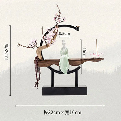 Ceramic Maid Wood Backflow Incense Burner