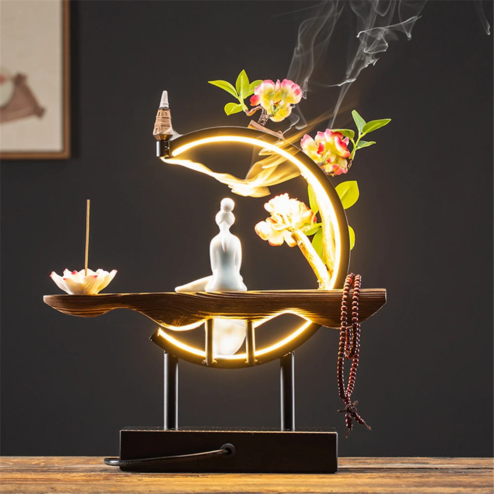 Ceramic Maid Wood Backflow Incense Burner