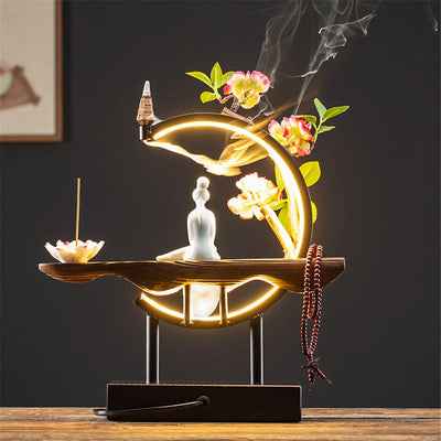 Ceramic Maid Wood Backflow Incense Burner