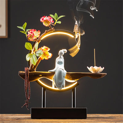 Ceramic Maid Wood Backflow Incense Burner