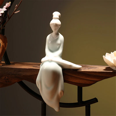 Ceramic Maid Wood Backflow Incense Burner