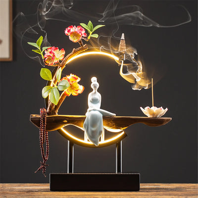 Ceramic Maid Wood Backflow Incense Burner