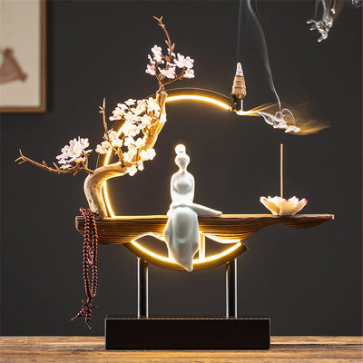 Ceramic Maid Wood Backflow Incense Burner