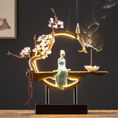 Ceramic Maid Wood Backflow Incense Burner